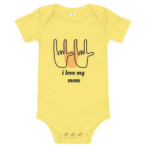 i love my mom sign baby bodysuit